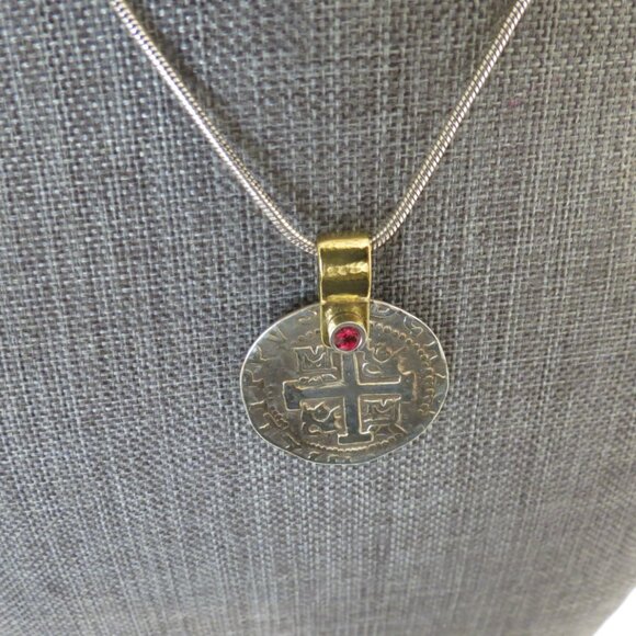 Brighton Doubloom Cross Red Crystal Pendant Necklace - Picture 6 of 8